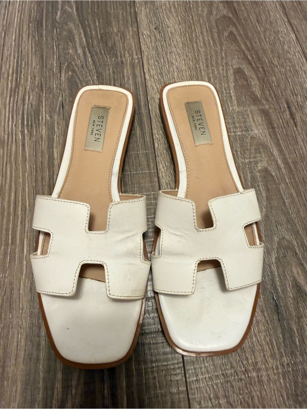 Pre-owned Steve Madden  Hadyn White Leather Slide Sandals Size 7.5